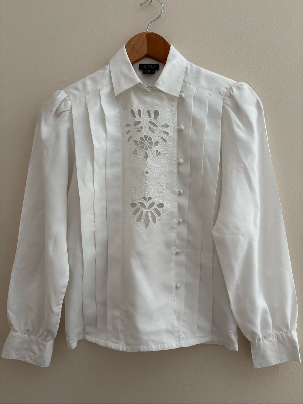 Vintage NICOLA White Embroidered Pintuck Blouse